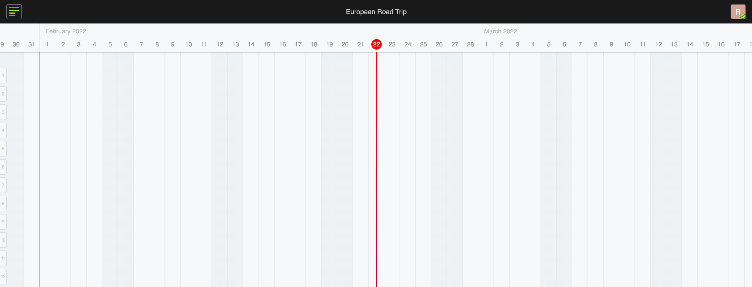 Perfect road trip schedule drafted in Rebel Plans roadmapping tool